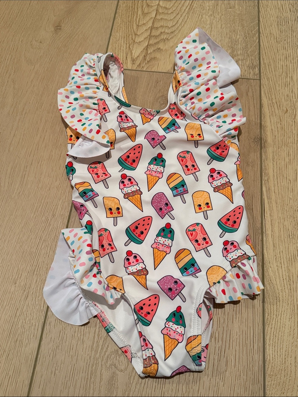 Lola + The Boys White One-Piece Swimsuit with Multicolor Ice Cream Print